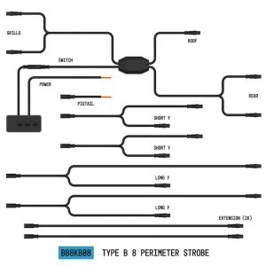 BUILTBRIGHT BB8KA08 Warning Light Wiring Harness; StrobeLink; Used With Type A Perimeter Strobe Lights And Mini Bar Lights; 8 Type A Perimeter Strobe Lights And One Mini Bar Light; 12 Volt DC; 15 Amp; PVC Insulation