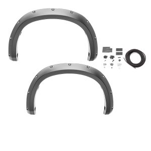 BUSHWACKER 10042-07 Pocket/Rivet Style Rear Fender Flares | 2-Piece Set, Black, Smooth Finish Fits 1997-2006 Jeep Wrangler TJ