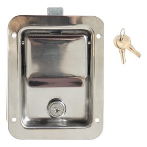 BUYERS PROD L3885 LATCH FLUSH STD.LK SS W/LL71 CYL&KE Mounts In a 3-3/8 In x 4-5/8 In Recess; 4 Bolt Holes; Stainless Steel; Lockable