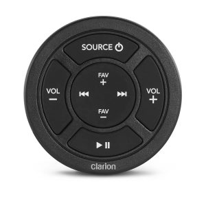 CLARION 010-03226-00 SOURCE UNIT REMOTE CONTROLLER: ROUN; 60 mm Diameter; Circular; IP67-Rated; Wired Remote Control With Backlit Rubberized Buttons; No Display