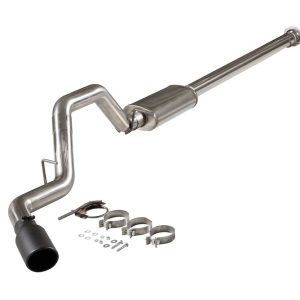 FLOWMASTER 717927 Exhaust System Kit; FlowFX Cat-Back System; Stainless Steel; With Muffler; 3-1/2 Inch Pipe Diameter; Single Exhaust With Single Exit; Rear Side Exit; 5 Inch Round Angle-Cut Stainless Steel Black Ceramic Tip