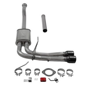 FLOWMASTER 718116 Exhaust System Kit; FlowFX Cat-Back System; 409 Stainless Steel; With Muffler; 3 Inch Pipe Diameter; Single Exhaust With Dual Exit; Passenger Side Exit; 4 Inch Angle Cut Black Ceramic Stainless Steel Tip