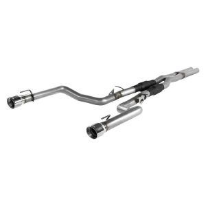FLOWMASTER 817845 Exhaust System Kit; Outlaw Cat Back System; Stainless Steel; With Mufflers; 3 Inch Diameter Pipe; Dual Exhaust With Dual Exit; Dual Split Rear Exit; 4 Inch Stainless Steel Tips