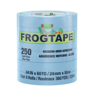 FROGTAPE 105327 250 Light Blue Moderate Temperature Performance Grade Masking Tape, Medium-High Adhesion, 24mm x 55m, 6 Rolls per Pack