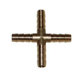 HELIX RACING 053-3460 BRASS BARB CROSS 4-WAY 1/4(6.5MM), 1/4 In Hose Barb; 4-Way Cross; Without O-Ring; Without Jam Nut; Brass; Single