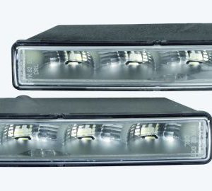 HELLA 010043801 LAMP KIT LED DRL UNIVERSA, Black Rectangular Housing; Clear Lens; LED Bulb; Clear Bulb; Set of 2