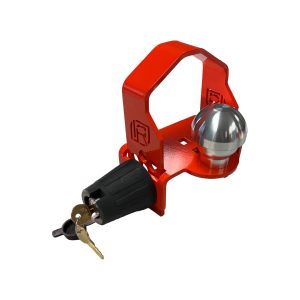 INFINITERULE 61118-BX Trailer Coupler Lock; Dexter A-60; Hitch Ball and Pin Type; Universal; Red/ Silver; Powder Coated Steel Coupler Lock Body/ Stainless Steel Locking Pin/ Aluminum Mounting Ball;Single; With 2 Keys/ 1 Dust Cover/ 1 Protector