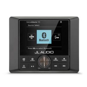 JL AUDIO 010-03365-00 MM55, Marine; AM/ FM With RDS Tuner; Bluetooth Audio Streaming; USB 2.0 Input/ One Auxiliary RCA Input/ 1 NMEA 2000 Port; Built-in Amplifier; With MP3 Controls; 2.8 In TFT LCD Backlit Display; IP67 Weatherproof