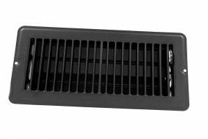 JR PRODUCTS 02-29175 Heating/ Cooling Register; Floor Mount; Rectangular; 4 In Width x 10 In Length; 5-9/16 In Width Overall x 11-1/2 In Length Overall; With Damper; Powder Coated; Black; Steel