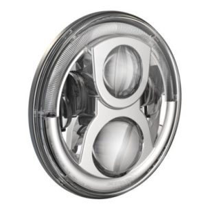 JW SPEAKER 0556951 8700 EVO2-PRO 12/24 ECE LHT DRL CH LED Bulb; Left Hand Traffic Projector Beam With Daytime Running Light; White Bulbs; H4 Connector; Clear Lens; Chrome Housing; ECE Approved; Single; 7 In Round