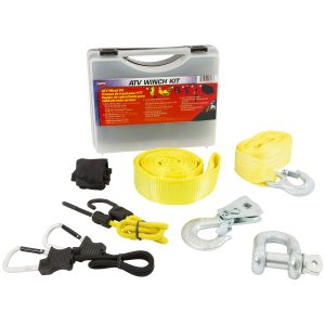 KEEPER 02806 Winch Rigging Kit; Use With ATV Winches; With 20 Foot ATV Tow Strap With Spring Latch/ 6 Foot Winch Strap/ 3/4 In Galvanized Steel Shackle/ 8000 Pounds Pulley Block/ 24 In Carabiner Bungee Cord/ Storage Pouch/ Reusable Storage Case