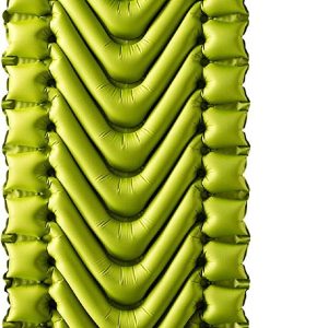 KLYMIT 06S2GR03C Sleeping Pad; Static V2; Inflatable; Manual Inflation Using Breath; V-Chamber Design; 72 In L x 23 In W x 2-1/2 In H Inflated Regular; Green; 75D Polyester Fabric; 16 Ounce Weight; R-Value 1.3/ASTM 1.3; Insulation