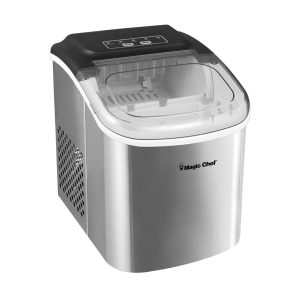 MAGIC CHEF MCIM27ST Ice Machine; Portable; 8.7 Inch Width x 11.4 Inch Height x 11.6 Inch Depth Overall Dimension; Produces Up To 27 Pounds Ice Per Day; Produces 9 Ice Cubes Per Cycle; Stores Up To 1.5 Pounds Ice; Stainless Steel