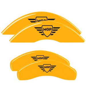 MGP CALIPER 10255SMGPYL Caliper Cover; OE Replacement; MGP Logo; Powder Coated; Yellow; Aluminum; Set Of 4