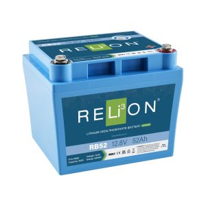 RELION RB52 Battery; Legacy Series; Group 31; 12 Volt; 52 AH Capacity; M8 Threaded Stud Top Terminals; Lithium; 7.8 Inch Length; 6-1/2 Inch Width; 6.8 Inch Height; M8 Bolt Terminals Type; Deep Cycle Battery; ABS Case Material