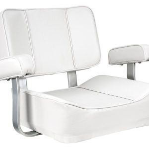 SPRINGFIELD 1040002 DELUXE CAPTAINS CHAIR-WHITE Helm Seat; Low Back Seat With Adjustable Armrests; Non-Adjustable; Non-Foldable; 24 In Length x 20 In Width x 19 In Height; White; Marine Grade Vinyl Upholstery With Foam Cushion