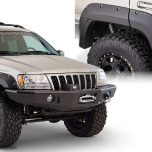 BUSHWACKER 10072-07 Jeep Cutout Pocket/Rivet Style Rear Fender Flares | 2-Piece Set, Black, Textured Finish Fits 1999-2004 Jeep Grand Cherokee