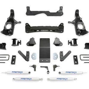 FABTECH K1121 Lift Kit Suspension; Performance System; 4 INCH Front Lift; 4 INCH Rear Lift; With Front And Rear Performance Shock Absorbers In Kit; Black Components/ White Shock Absorbers