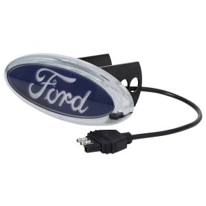 PLASTICOLOR 002317R01 Trailer Hitch Cover; Fits 1-1/4 And 2 INCH Receivers; Ford Logo; Metal; With Light And Mounting Hardware