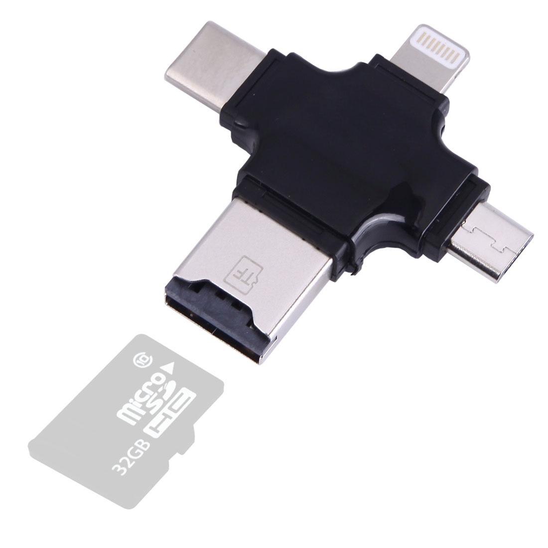 4 in 1 USB C Card Reader for iPhone Android Multi Port TF Memory Adapter
