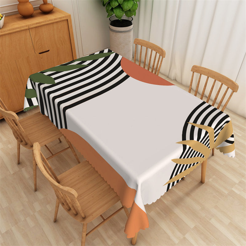 Abstract Lines Patterns White Tablecloth For Dining - 52x70 Inch