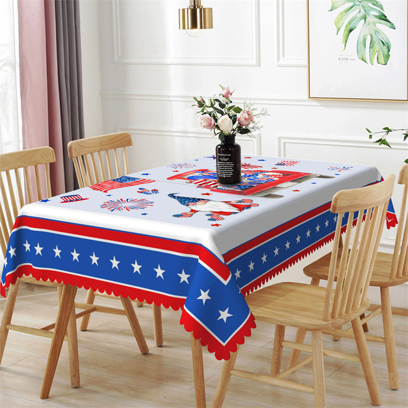 American Flag Dwarf Independence Day Tablecloth - 52x70 Inch