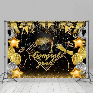 Balloon Flag Ribbon Congrats Grad Party Backdrop - Microfiber Cloth / 5X3FT(1.5X1M)