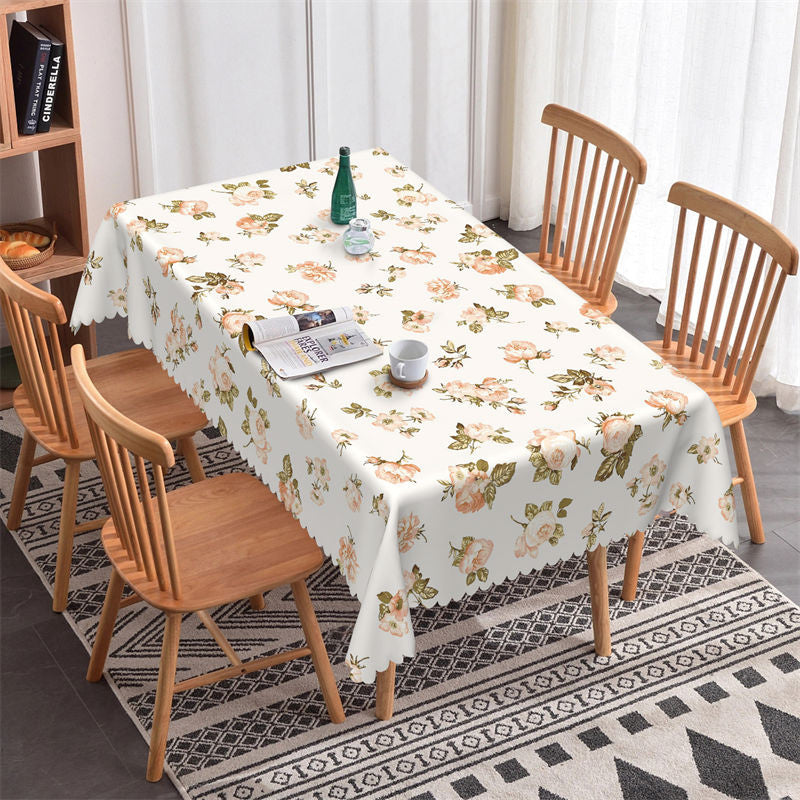 Beige Elegant Flower Rectangle Tablecloth for Kitchen - 52x70 Inch