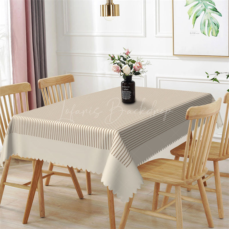 Beige Horizontal Stripes Dining Rectangle Tablecloth - 52x70 Inch