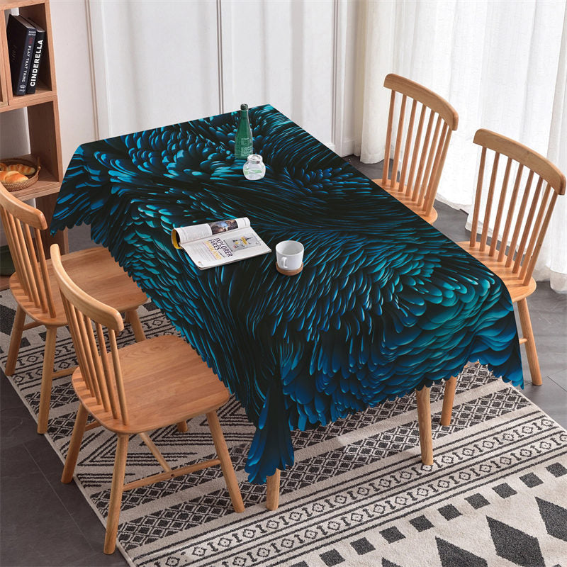 Black Blue Feather Petal Pattern Rectangle Tablecloth - 52x70 Inch