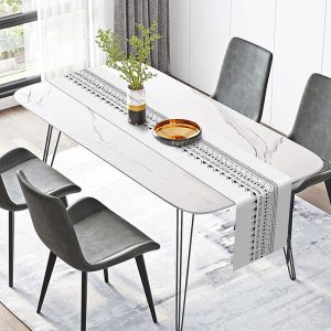 Black Pattern Line Repeat White Simple Table Runner - 12x72 Inch