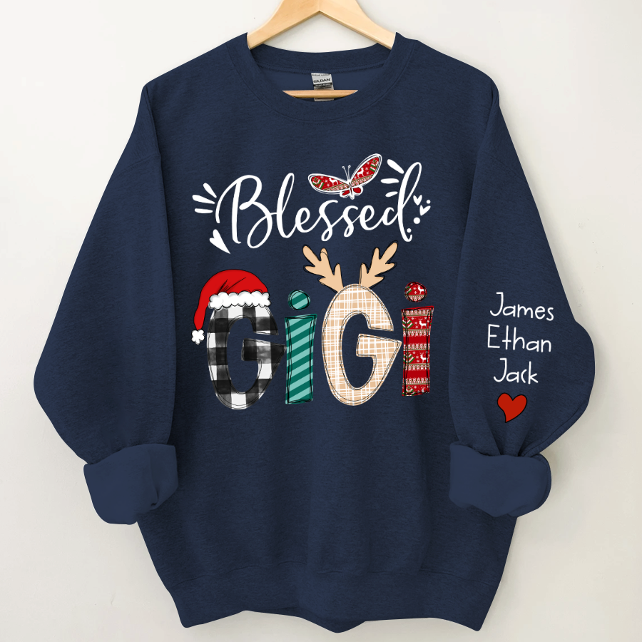 Blessed Gigi Butterfly Christmas Custom Sweatshirt - Navy / S