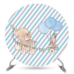 Blue Elephant Rabbit Baby Shower Round Backdrop Kit - Only Round Backdrop / Diameter 5Ft/60inch/1.5M