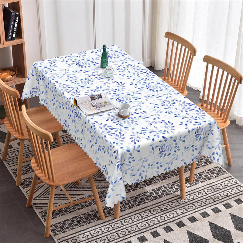 Blue Leaves Retro Decorative Rectangle Tablecloth - 52x70 Inch