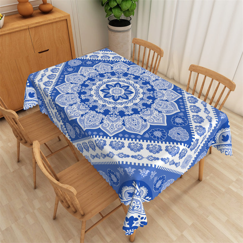 Blue Manda Pattern Artistic Waterproof Tablecloth - 52x70 Inch