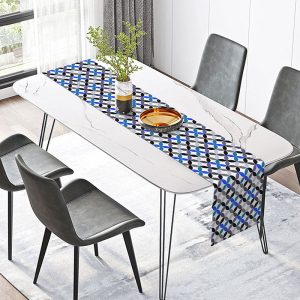 Blue Patterns Repeat Fabric Dining Table Runner - 12x72 Inch