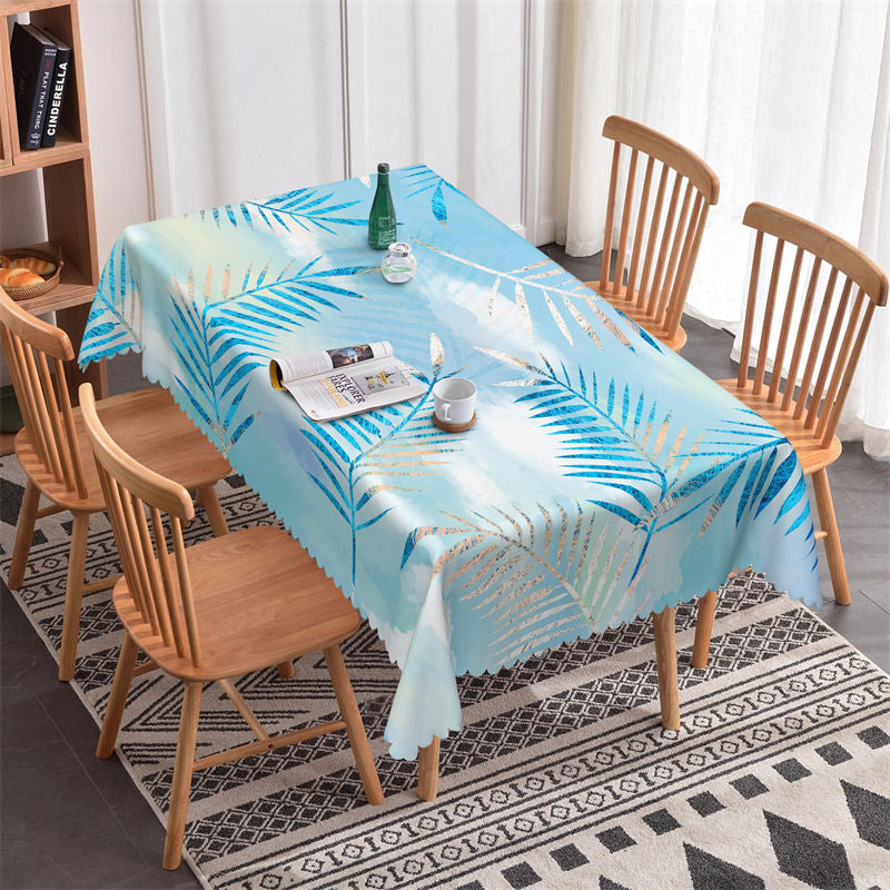 Blue Sky Leaves Pattern Rectangle Tablecloth - 52x70 Inch