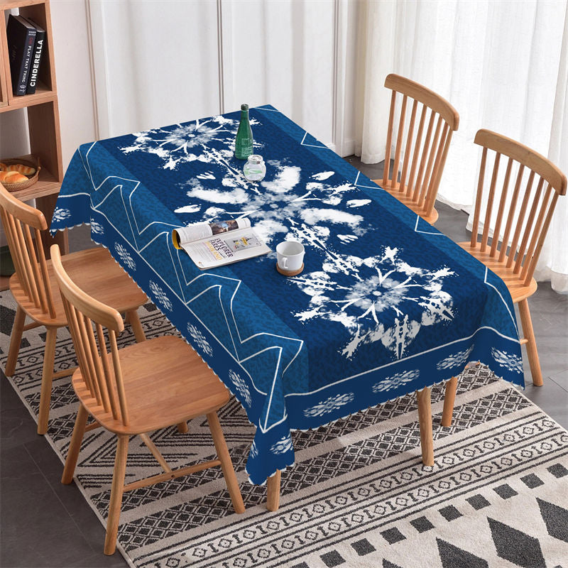 Blue White Snowflake Pattern Rectangle Tablecloth - 52x70 Inch