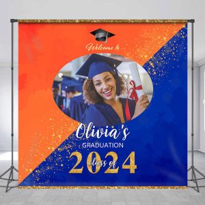 Blue Yellow Custom Photo Happy Graduation Backdrop - 5X3FT(1.5X1M)