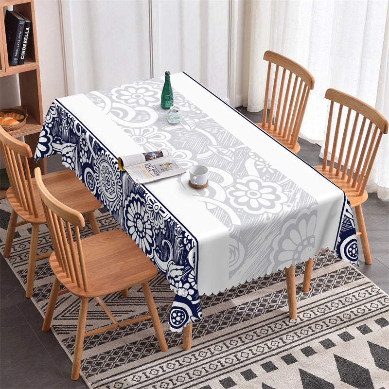 Blurred Blue White Flower Pattern Rectangle Tablecloth - 52x70 Inch