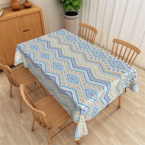 Boho Blue Yellow African Style Pattern Tablecloth - 52x70 Inch