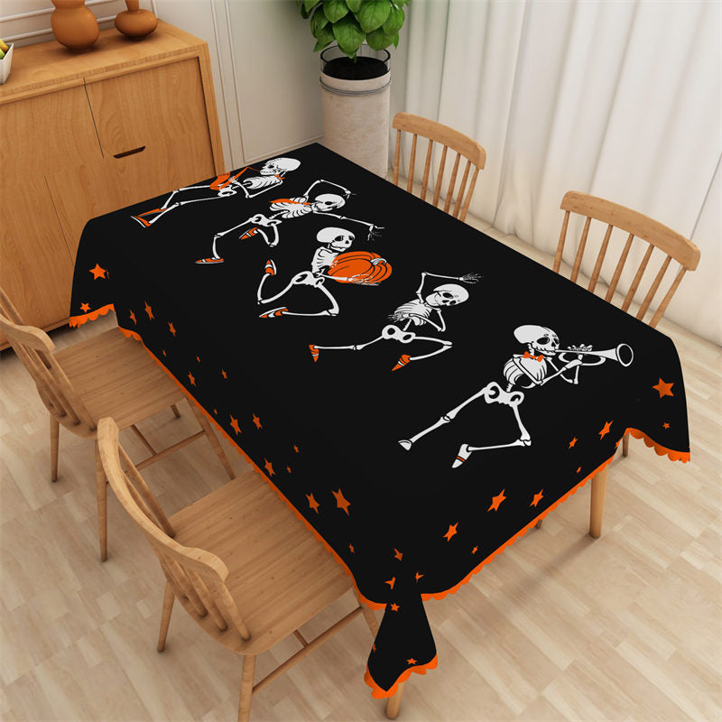 Bones Pattern Black Halloween Rectangle Tablecloth - 52x70 Inch