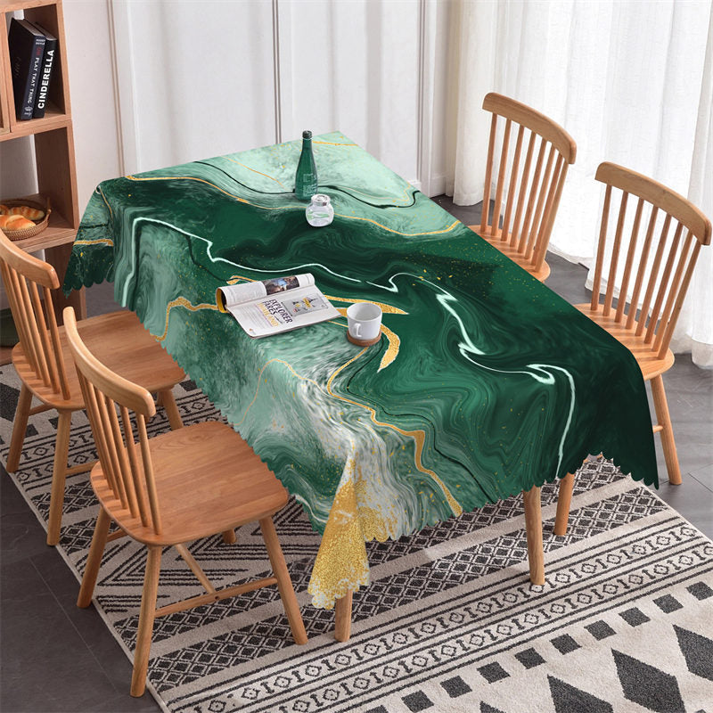 Bottle Green Gold Wave Pattern Rectangle Tablecloth - 52x70 Inch