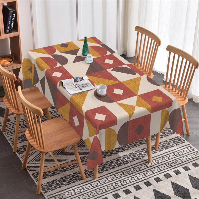 Brown Dark Red Geometric Rectangle Tablecloth - 52x70 Inch