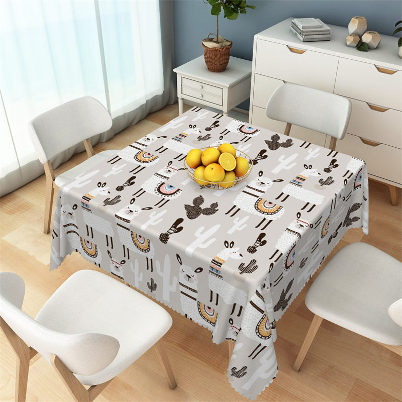 Cactus And Sheep Patterns Grey Square Tablecloth - 52x70 Inch
