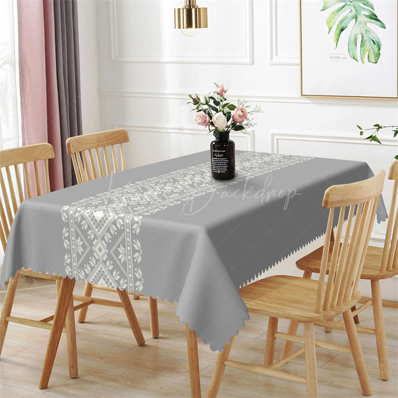 Cement Gray Traditional Pattern Dining Tablecloth - 52x70 Inch