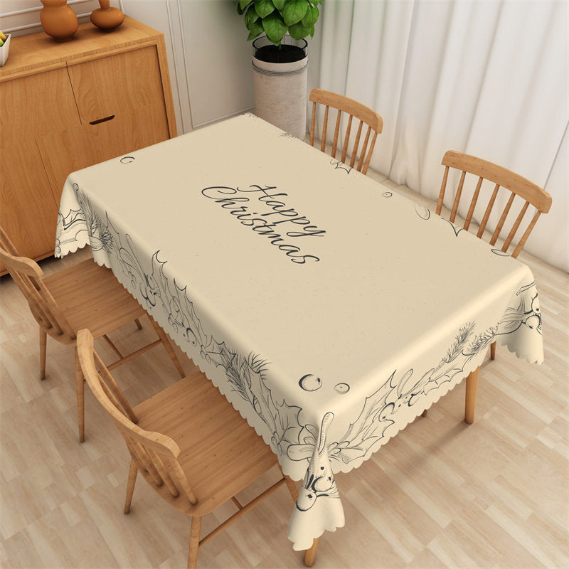 Christmas Ball Grass Pattern Beige Kitchen Tablecloth - 52x70 Inch