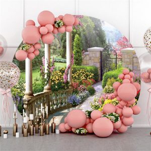 Circle Spring Flower Backyard Happy Holiday Backdrop - Microfiber Cloth / Diameter 5Ft/60inch/1.5M
