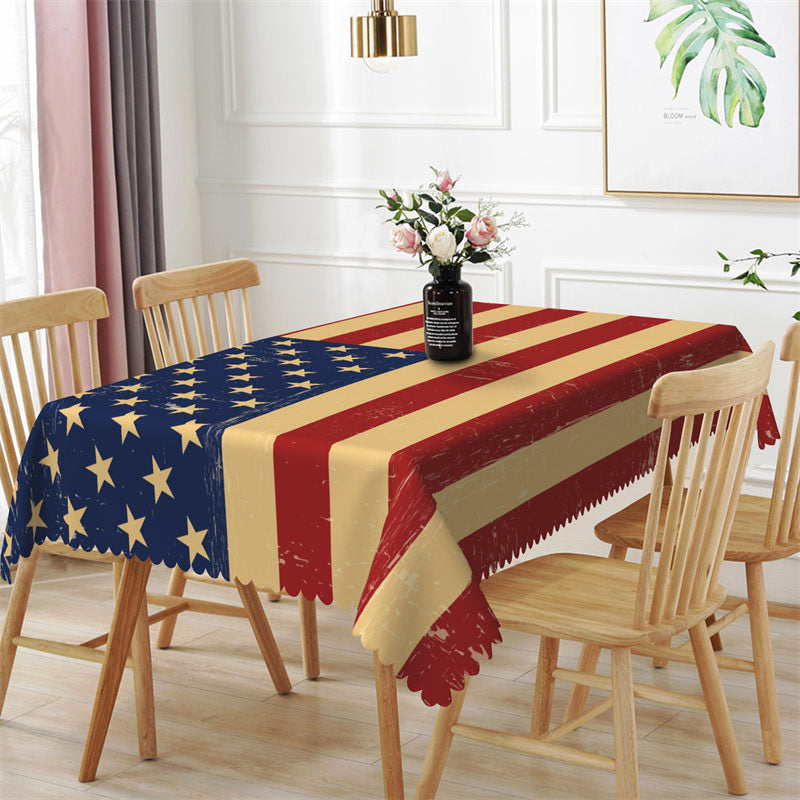 Classic Yellowed American Flag Rectangle Tablecloth - 52x70 Inch