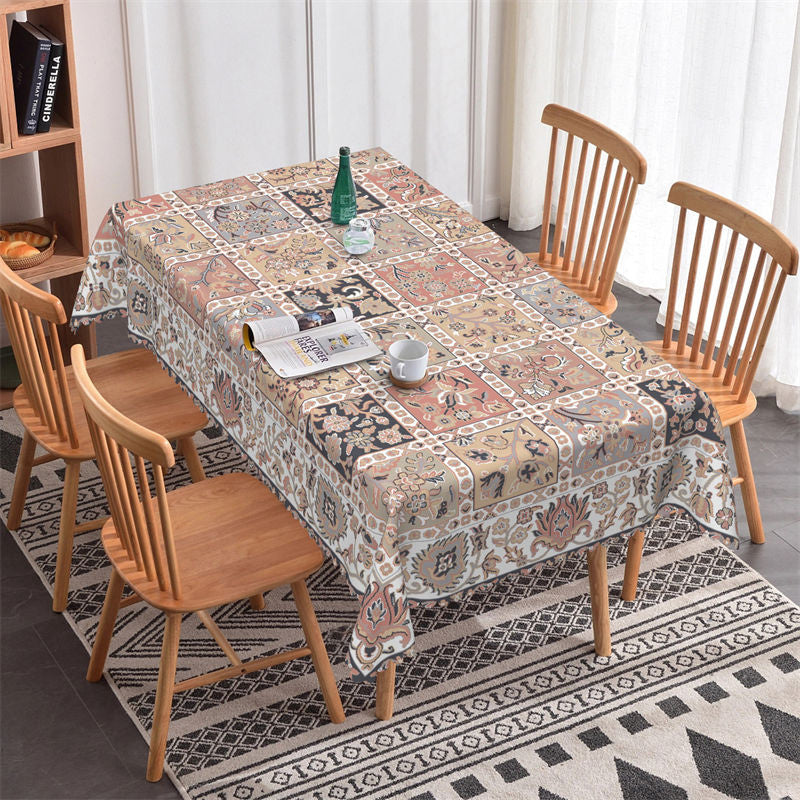 Classical Floral Warm Beige Rectangle Tablecloth - 52x70 Inch